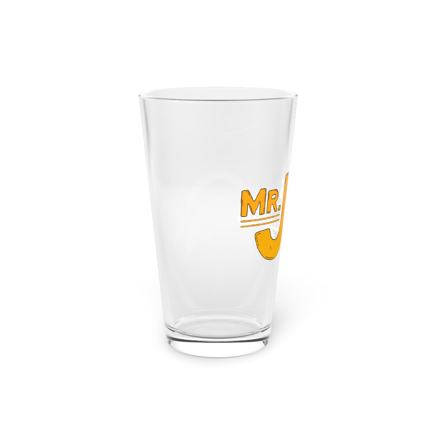 Mr. J's 16 oz Pint Glass: Cartoon Logo