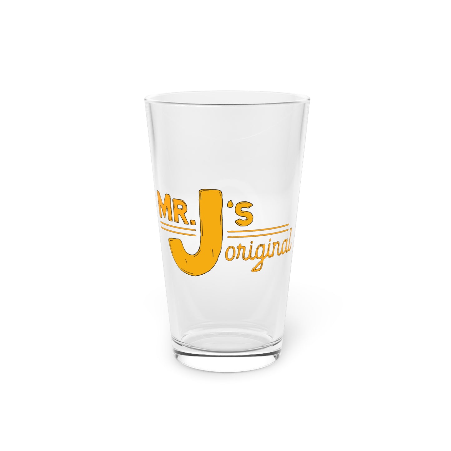 Mr. J's 16 oz Pint Glass: Cartoon Logo
